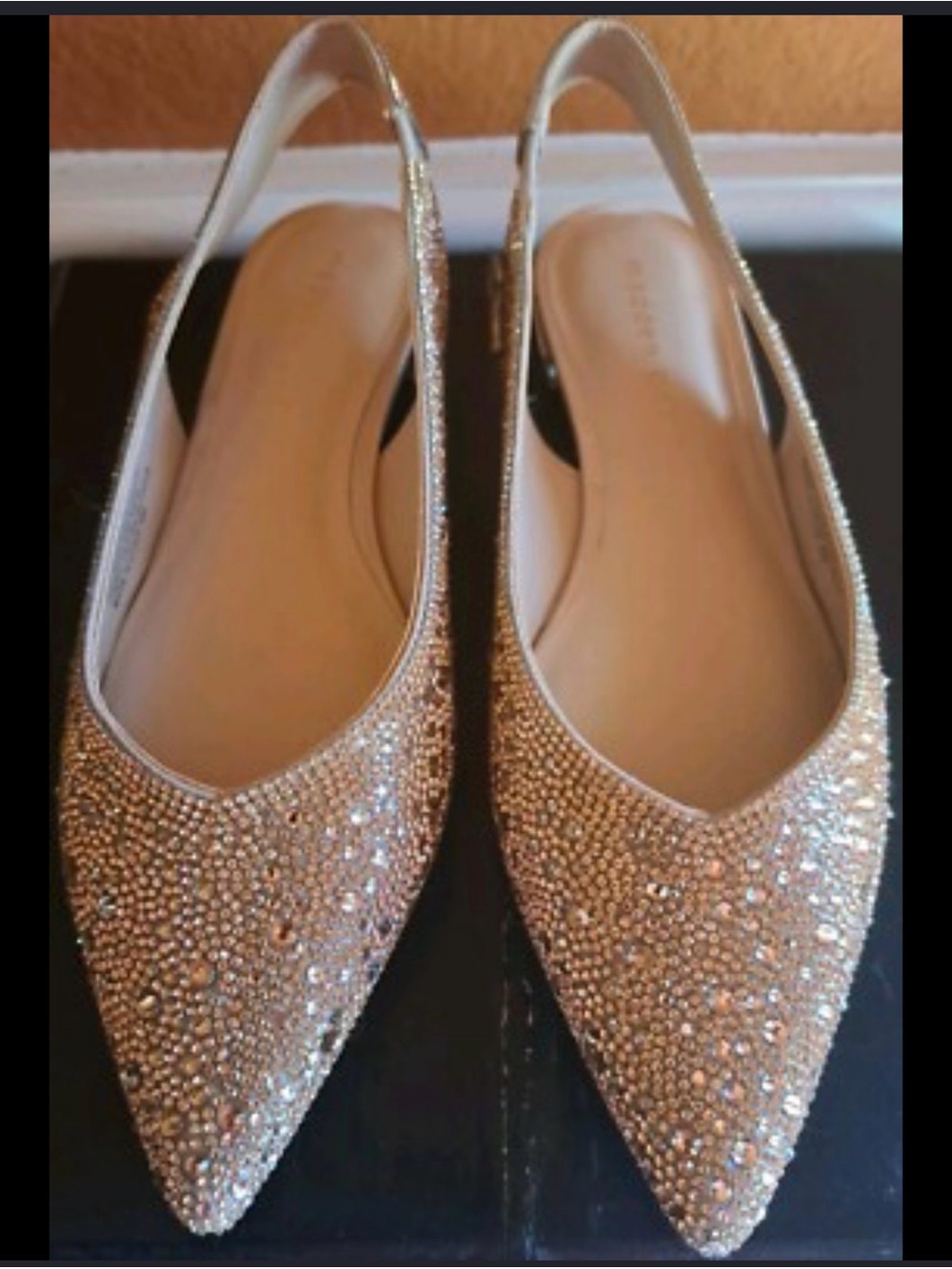 Steve Madden Gold Crystal-Embellished Pointed Slingback Flats